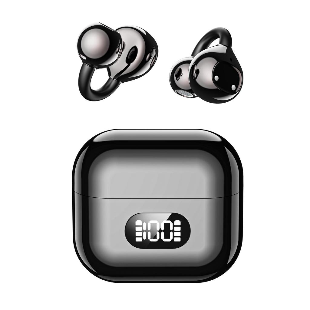 Clip-On Open Ear Air Conduction Earbuds Bluetooth 6.0 Touch Control Digital Display Charging Case Sports Gaming Earphones for iOS Android