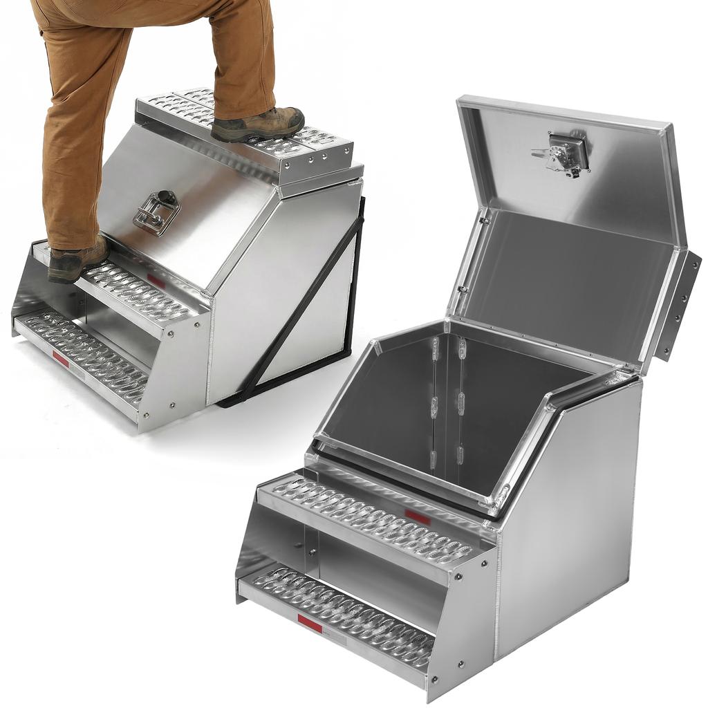 Truck Step Box 12/23 Inch Weatherproof Lockable Storage Box with T-Handle Latch Lock Fit for Peterbilt Kenworth & More