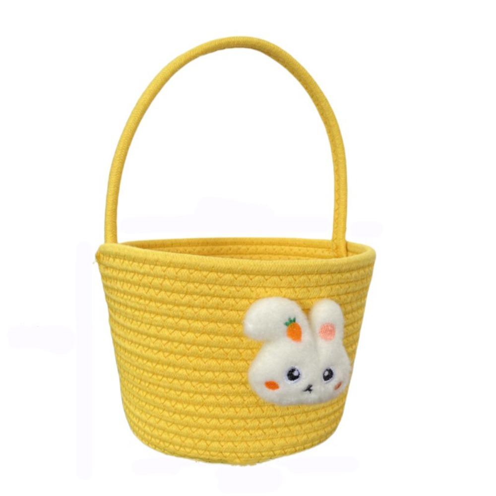 Cartoon Easter Gift Basket Cotton Thread Long Handle Gift Storage Basket Hand-Woven Multi-Purpose Handheld Woven Basket