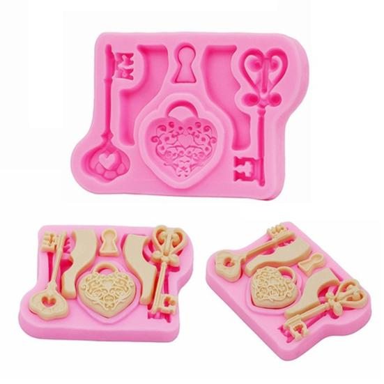 Силиконовая форма для торта в форме сердца с замком и ключом, для мастики, шоколада, конфет, инструмент для DIY выпечки