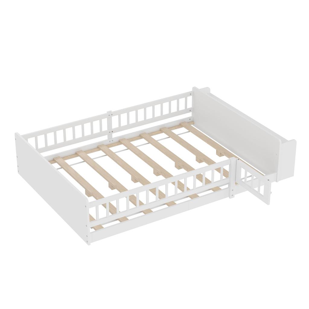 Детская кровать напольная 140x200 защита от падения реечное дно открывающийся бортик Монтессо место для хранения полки деревянный каркас подростковая кровать до 200 кг