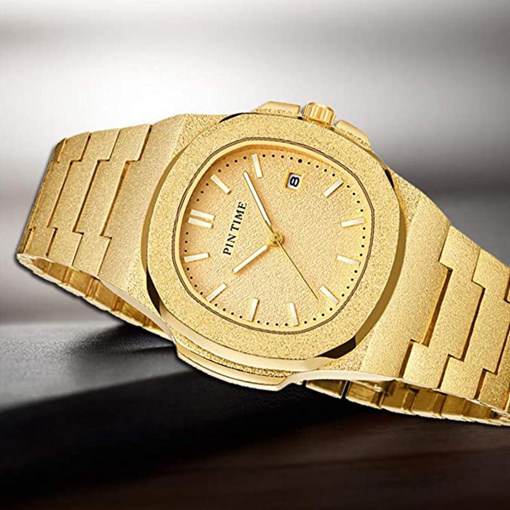 Матовая поверхность кварцевые часы мужские роскошные хип-хоп серебристо-голубые золотые часы мужские часы мужские Reloj Hombre Masculino