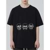 Black T Shirt with Three Skulls and Text Print for Casual Wear