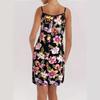 Spring Summer Casual Fashion Floral Print Loose Suspender Round Neck Mid Length Casual Dresses