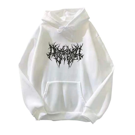 Осень-зима унисекс толстовка с капюшоном затягивающийся эластичный манжет с принтом шипов плотный флис накладной карман свободный длинный рукав свитер теплый топ