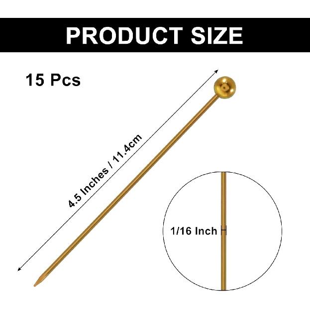 Hitefu 15 шт. Шпажки для коктейлей из нержавеющей стали, Металлические зубочистки для коктейлей, Многоразовые коктейльные шпажки для напитков, оливок, закусок и фруктов (4,3 дюйма,
