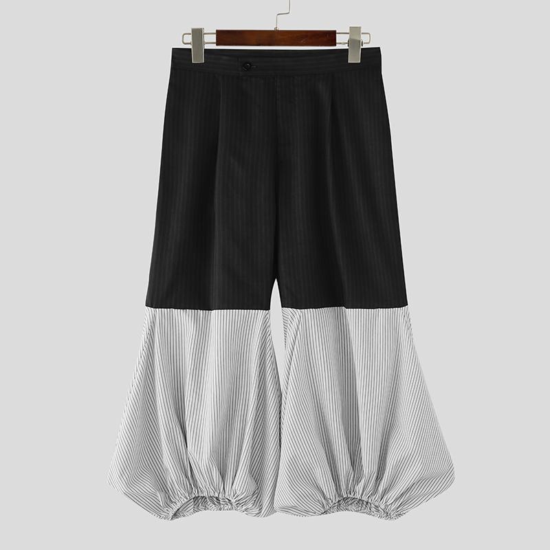 INCERUN Мужские повседневные брюки-фонарики в полоску на молнии с завышенной талией