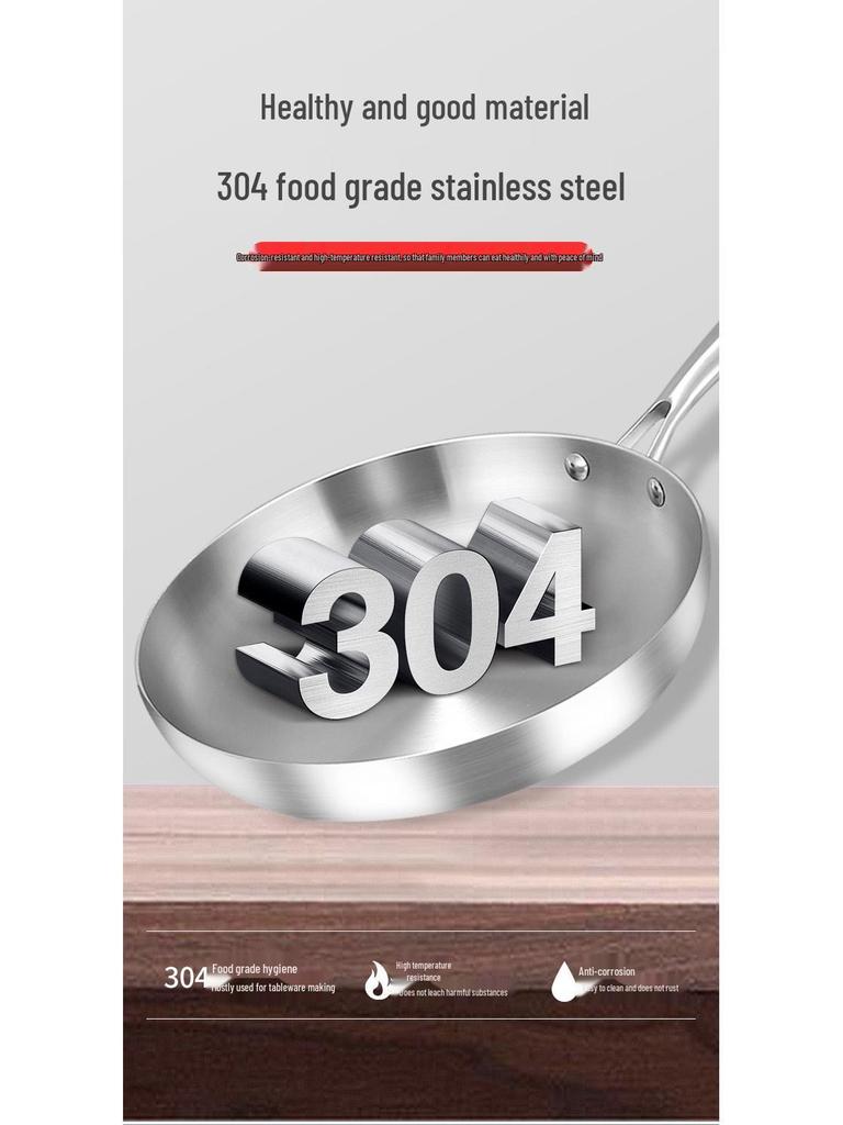 Cross 304 Stainless Steel Triple-Layer Wok: Induction & Gas Compatible Flat-Bottom Frying Pan, Coating-Free.