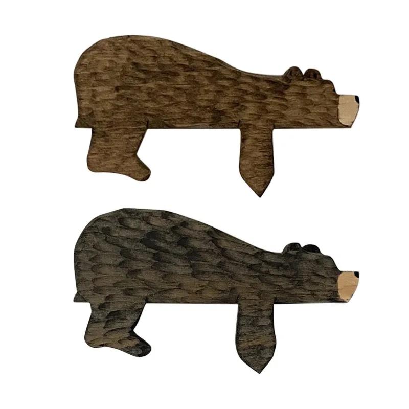 Wooden Cartoon Bear Door Top Hanging Art Decoration Ornament As Corner Sculpture Decor In Home or Office Decorative Figurines