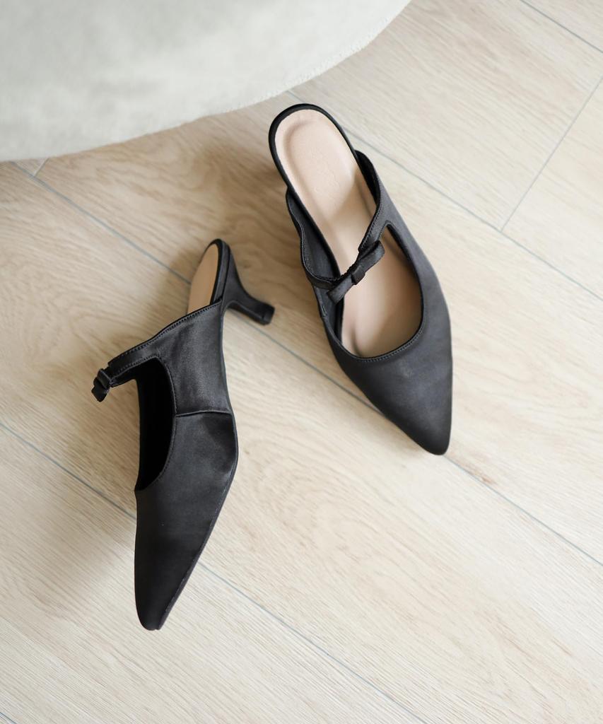 Сандалии-мюли с острым носком и атласной лентой для женщин [Sest], 24,0 см, черные, dts3410-BLKSA-240