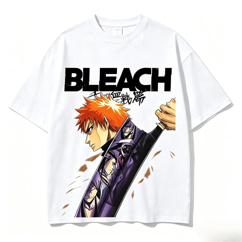 2026 New Hot Bleach Thousand Year Blood War Graphic T-shirt Unisex Harajuku Oversized Casual Loose Crew Neck Summer Tops