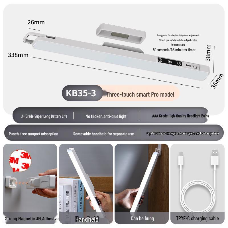 Перезаряжаемая светодиодная настольная лампа: Защита глаз, Магнитный, Двойного назначения, Идеально подходит для общежитий, учебы и чтения; Питание от USB.
