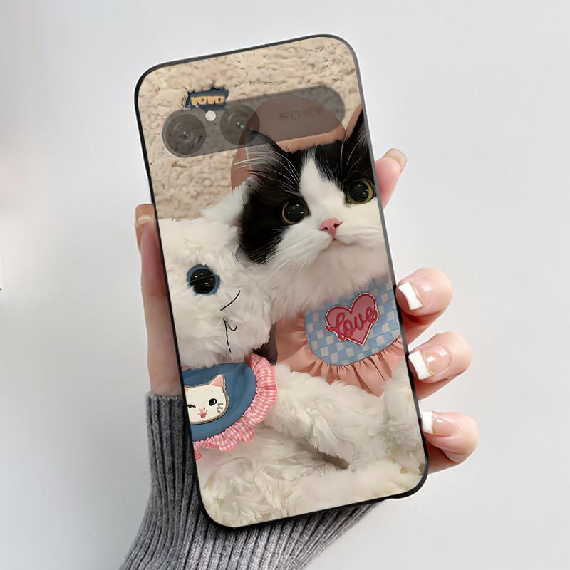 Cute Case For Sony Xperia 10 VII Fundas Capa Printing Shell Protective Cover Soft Silicone Cartoon Black Casing Coque