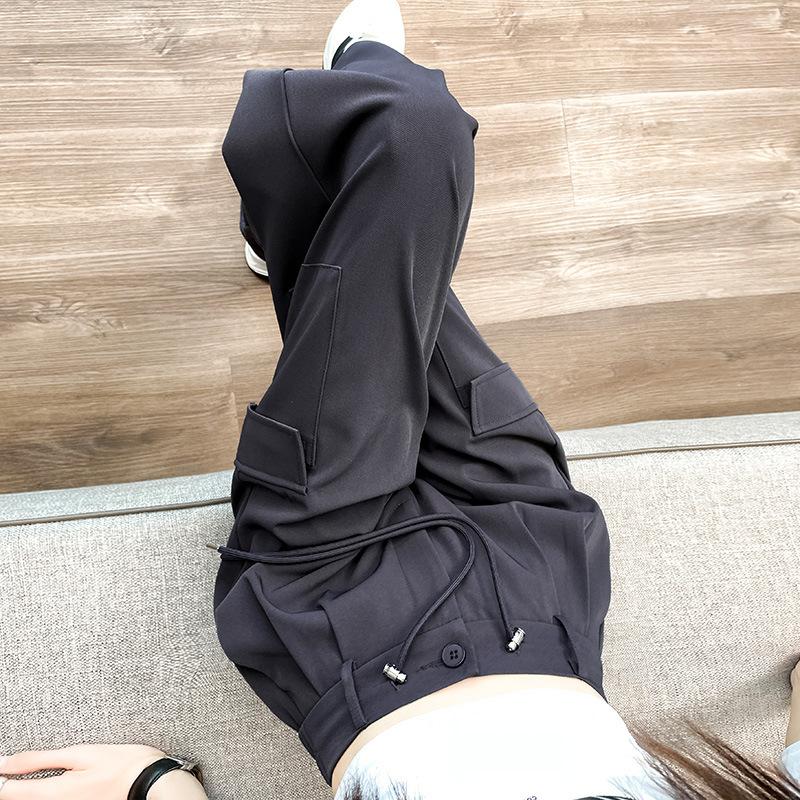 Повседневные брюки на осень и зиму, узкая версия, широкие брюки для работы, эластичная талия, свободные женские брюки в стиле хай-стрит, зауженные брюки с высокой посадкой