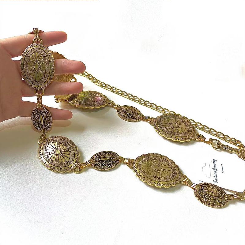 Винтажный стиль женская металлическая круглая цепочка на талию женская резная декоративная серебряная металлическая цепочка с поясом для юбкидля женщин AB001