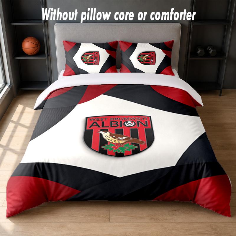 West Bromwich Albion Football Design Bed Bedding Set 1 Duvet Cover + 2 Pillowcases Soft Breathable Household Bed Linens