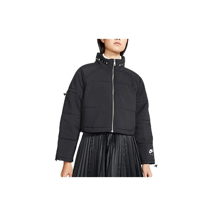 Nike Воздушная теплая короткая спортивная куртка с воротником-стойкой из хлопка, женские куртки, черный цвет CU5841-010