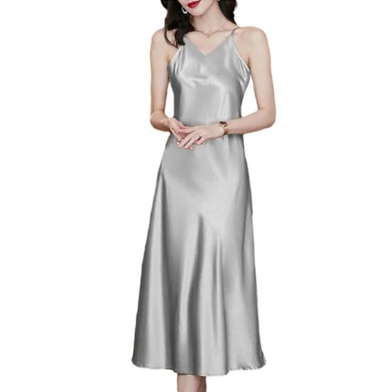 Женское атласное платье без рукавов на тонких бретелях, сексуальное платье-комбинация с V-образным вырезом, длинное платье, коктейльное платье, вечернее платье