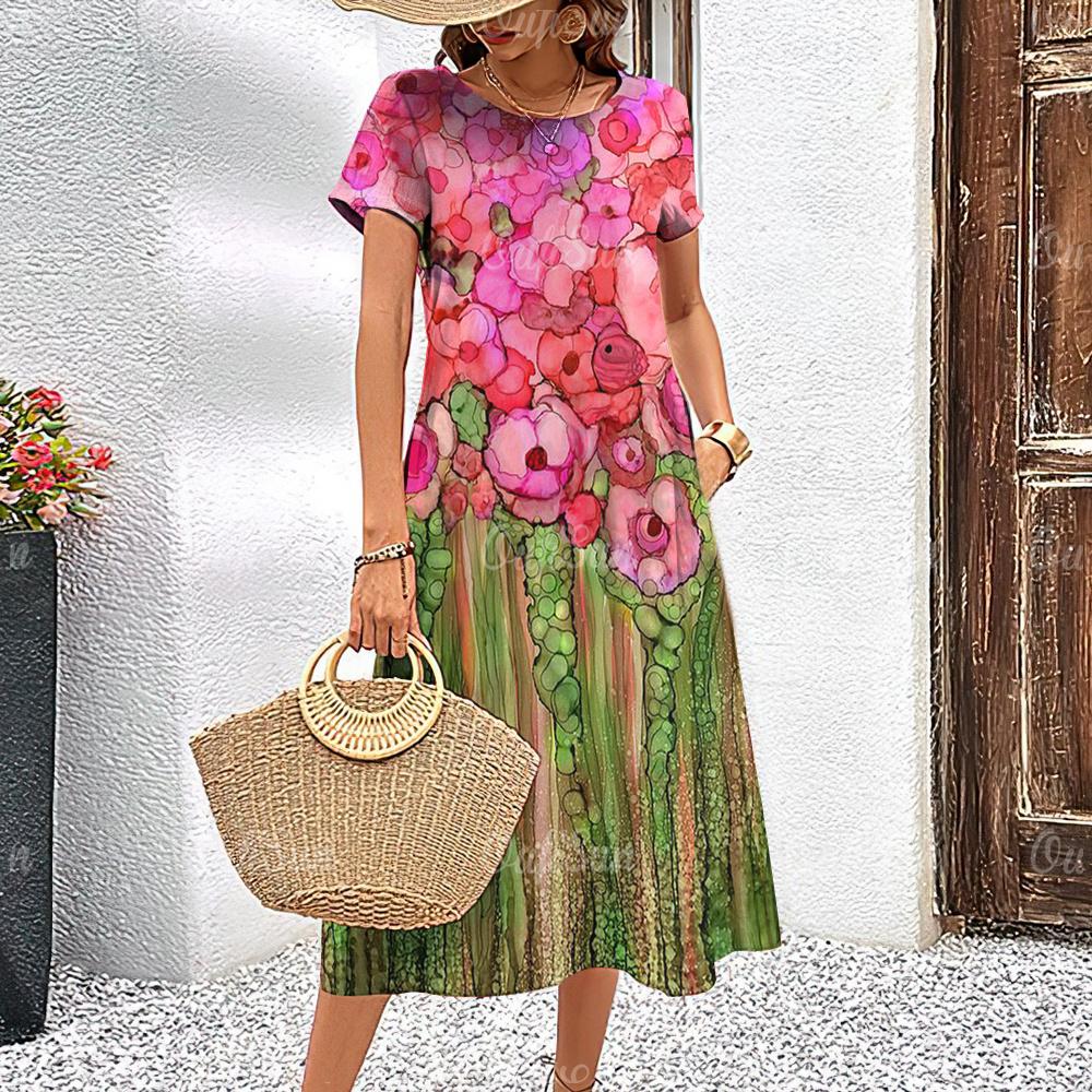 Summer Short Sleeves Dresses Women Clothing Loose A-Line Skirt Classy Dress Butterflies 3d Print Woman Clothing Fashion Pullover