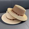 Flat Top Straw Hat Women's Summer Sunshade Sunscreen Hat Vacation Style Straw Hat Top Hat Travel Seaside Beach Hat