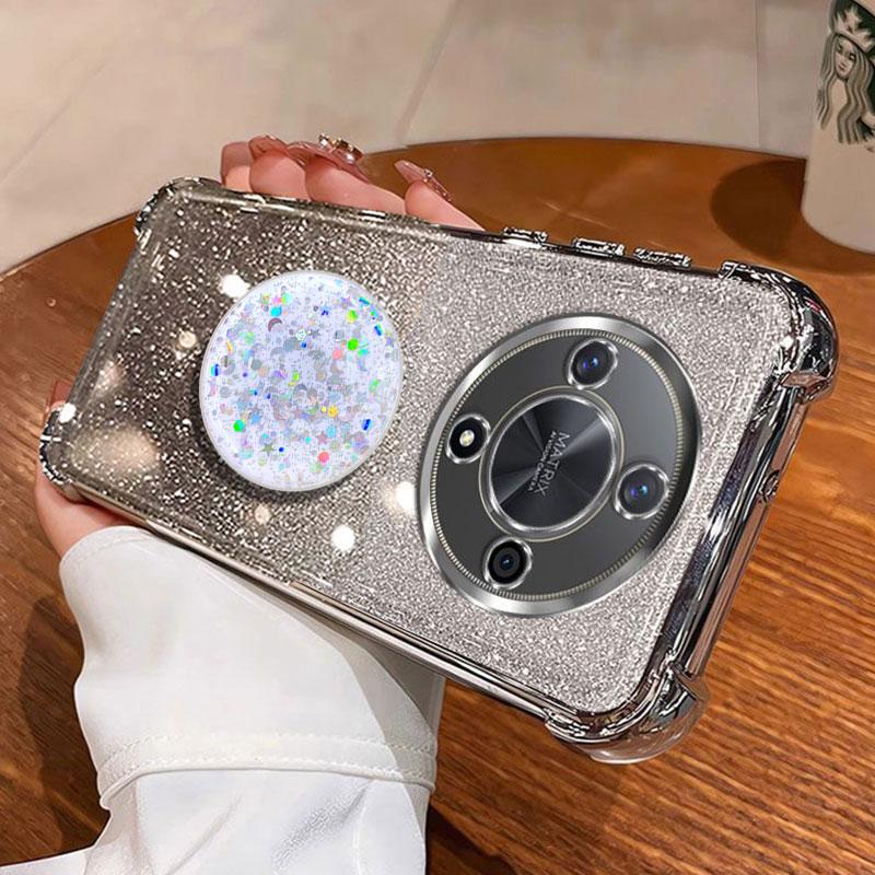 Luxury Shockproof Glitter Holder For Silicone Ring Honor X 9B Case For Honor X9B Magic6 Lite Pro With Holder Stand Cover