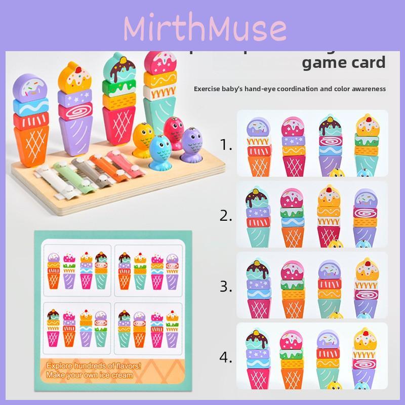 Wooden Toy Ice Cream Fishing Piano Playing Toys For Kids Play Educational