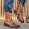 Fashion Men's Luxe British Shoes Cowboy Botas Brogue Shoes Men Crocodile Pattern Boots Retro Side Zipper Motorcycle Boots Chelsea Boots