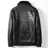Men's Genuine Sheepskin Fur-Lined Leather Jacket with Turn-Down Collar