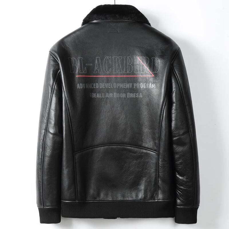 Men's Genuine Sheepskin Fur-Lined Leather Jacket with Turn-Down Collar