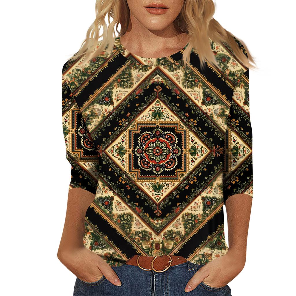 Женский модный повседневный пуловер с рукавом семь четвертей, модный принтованный топ