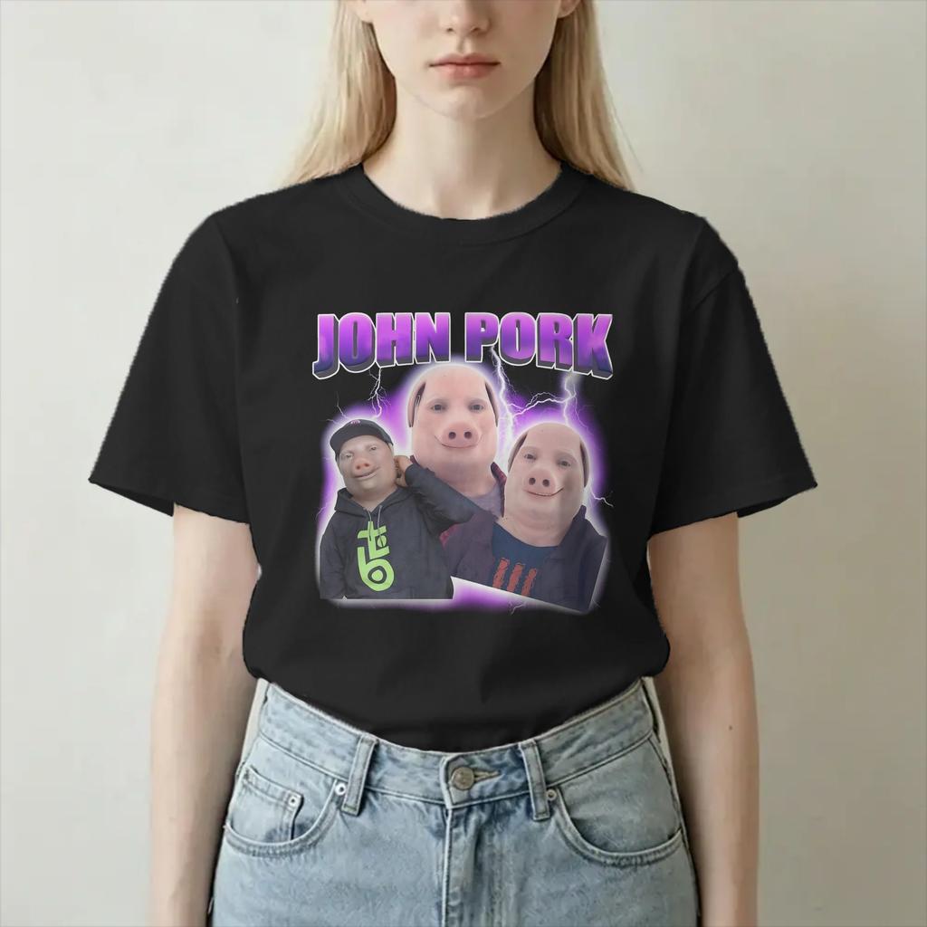 Унисекс Унисекс Футболка John Pork Смешной Мем Brainrot Повседневные Хлопковые Футболки Футболка с коротким рукавом Топы с круглым вырезом Большие размеры