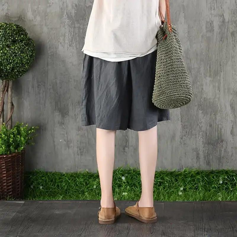 Винтажные брюки с вышивкой размера плюс пять четвертей, универсальные женские широкие шорты из хлопка и льна