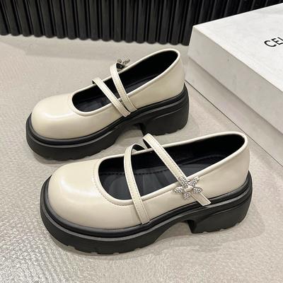 Мода Женская Мода Массивная Обувь Весна Новинка Круглый Носок Мелкий Вырез Пряжка Водонепроницаемая Платформа Мэри Джейн
