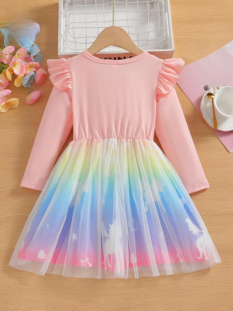 Платье-сетка принцессы-единорога для девочек 2025 года — модный дизайн с изображением сказки для маленьких детей