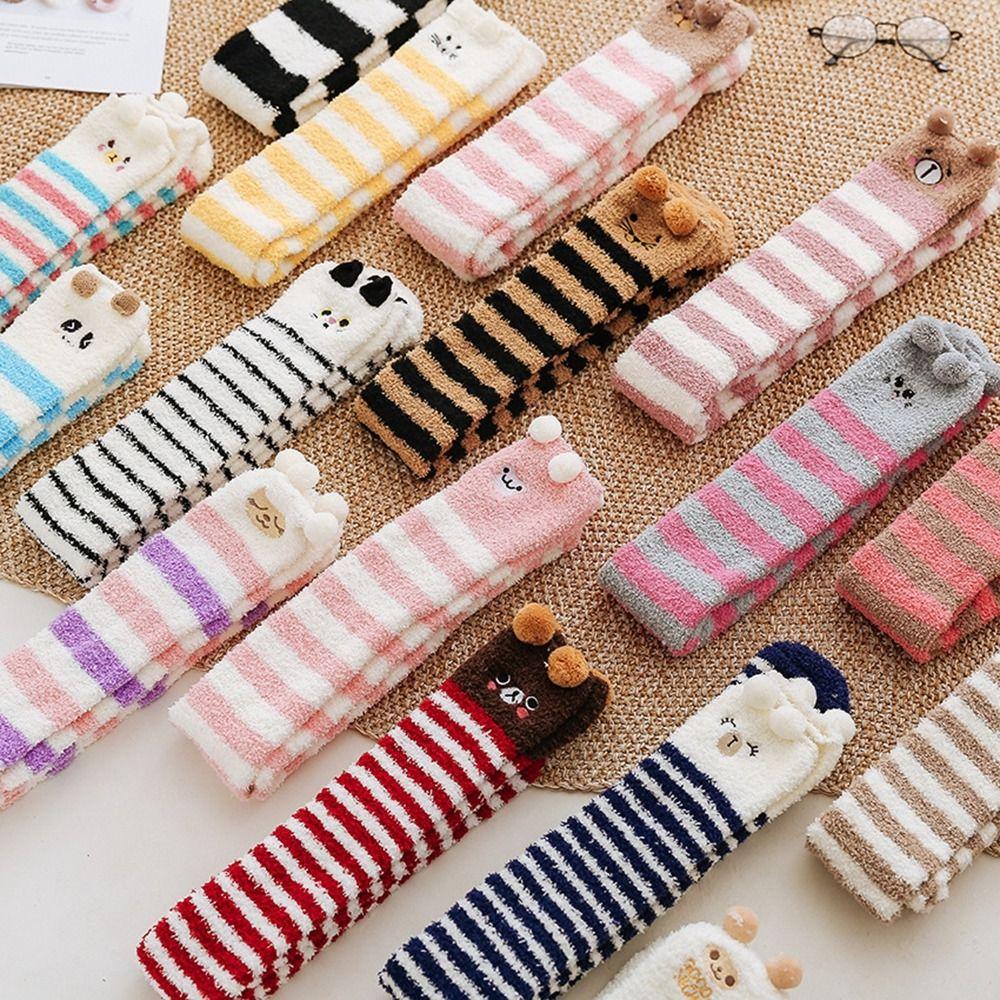 Зимние теплые моделирующие гольфы до колена 3D пушистые напольные носки милые коралловые флисовые носки женские