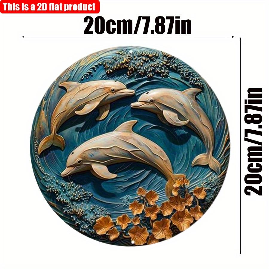 2D плоская 20*20см 1шт. Круглая деревянная подвеска с узорами в виде трех дельфинов, морская тематика, декоративная тарелка, подходит для ресторана, окна и коридора