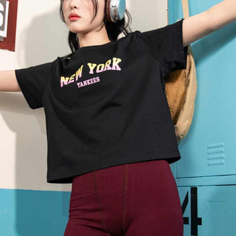 New MLB Drop Shoulder Sleeve T Shirt Women's Black 3FTSV1443-50BKS