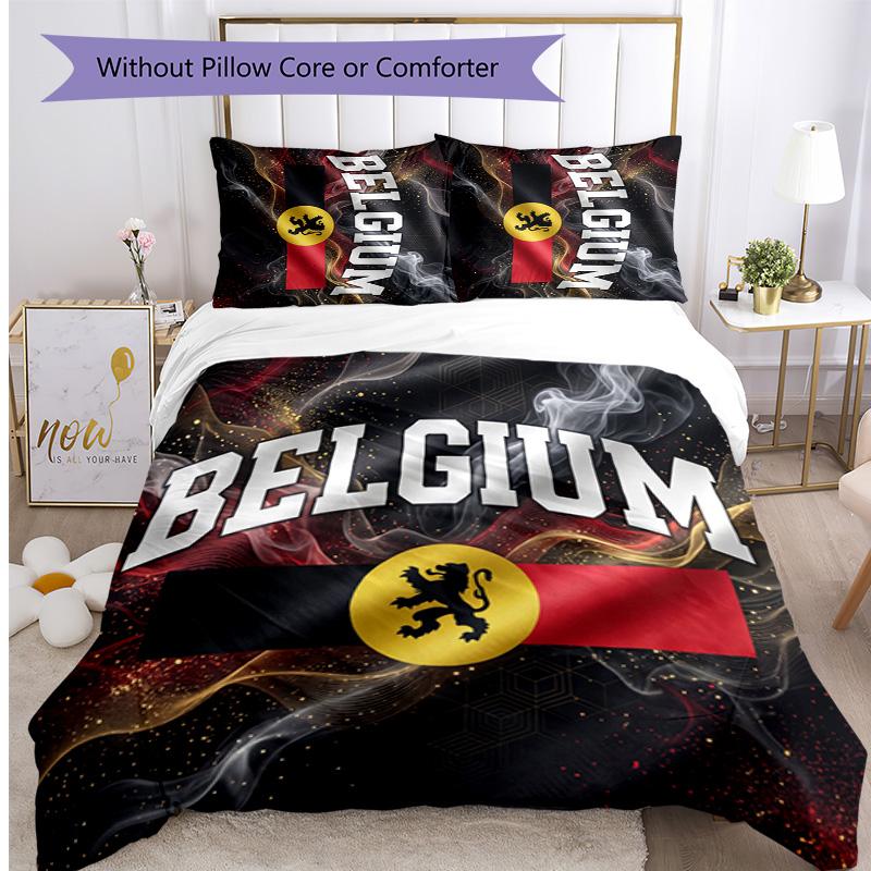 Belgium Football Printed Bedding 3 Piece Set Cozy Breathable Bed Cover Set as Housewarming Holiday Gift