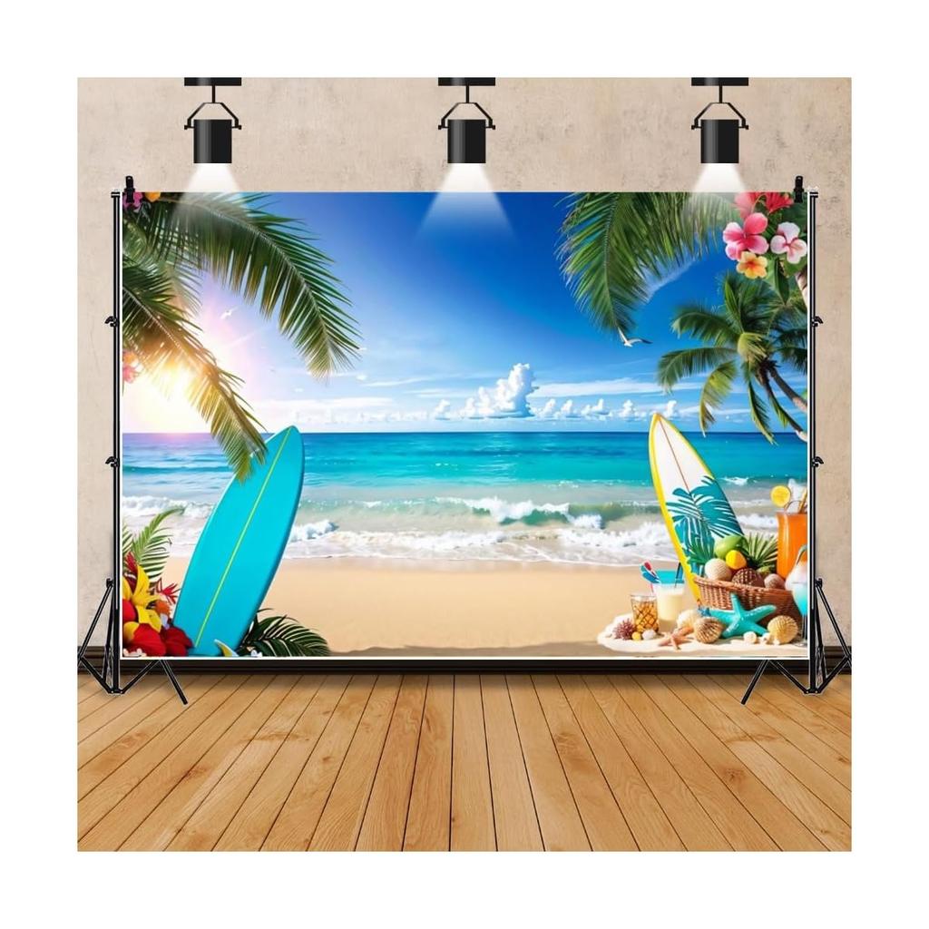 2D plane 1 piece of spacious tropical beach background vibrant Hawaiian luau party decoration