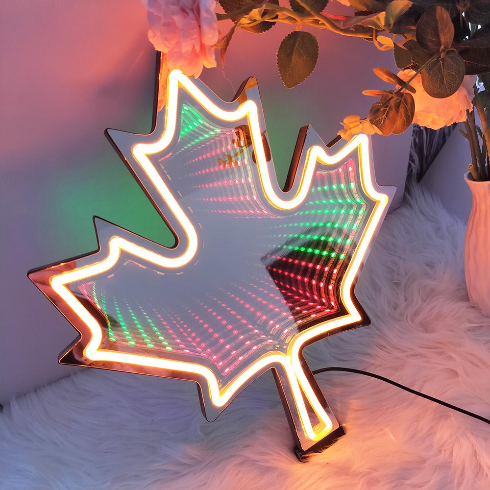 42cm Color-Changing LED Neon Sign Double-Sided Mirror Art Tunnel Clover Design for Store And Home Decor Hanging & Standing Optio