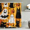 Halloween-themed Ghost Black Cat Pumpkin Halloween Shower Curtain Decorative Waterproof Bath Mat Bathroom Accessories Orange Y