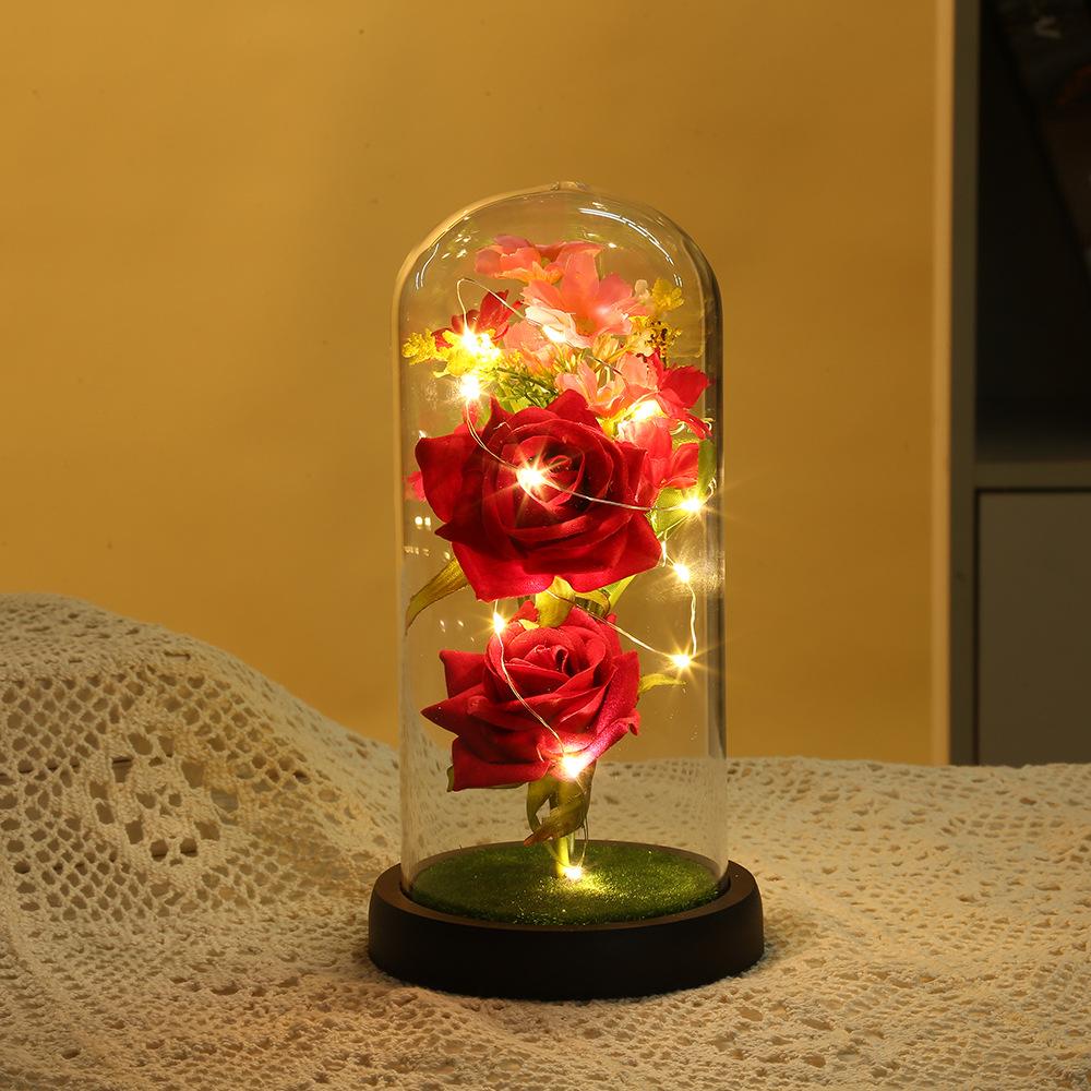 Qixi Festival Valentine's Day gift, immortal flower glass cover, rose gift box, simulated flower gift, home ornament dust cover