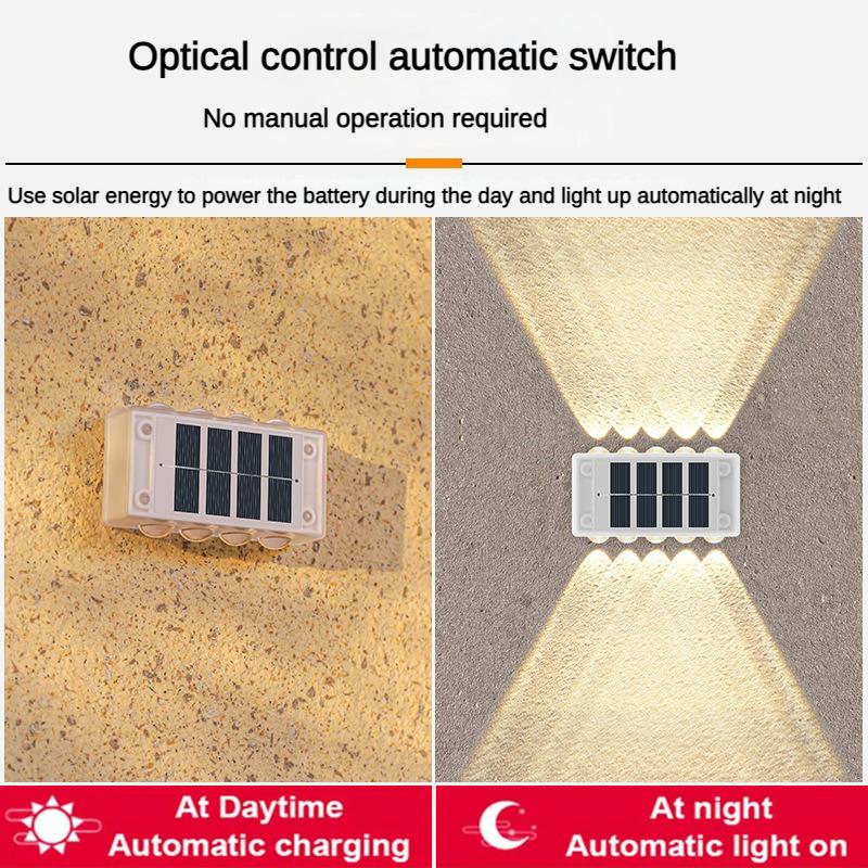 10/8/6 светодиодных настенных светильников на солнечных батареях, водонепроницаемые, светящиеся вверх и вниз, для украшения садового забора, солнечный свет
