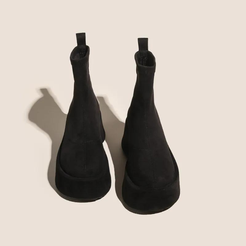 2024 New Women's Boots Luxury Suede Casual Ankle Boots Fashion Wedges Platform Boots for Women Comfort Elastic Boot Botas Mujer