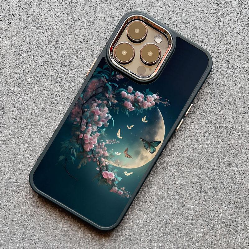 Роскошный чехол для телефона 'Луна на ветке' из мягкого силикона для iphone 16 13 12 11 Pro Max 15 14 Pro Max Plus XR X XS 7 8 plus SE2