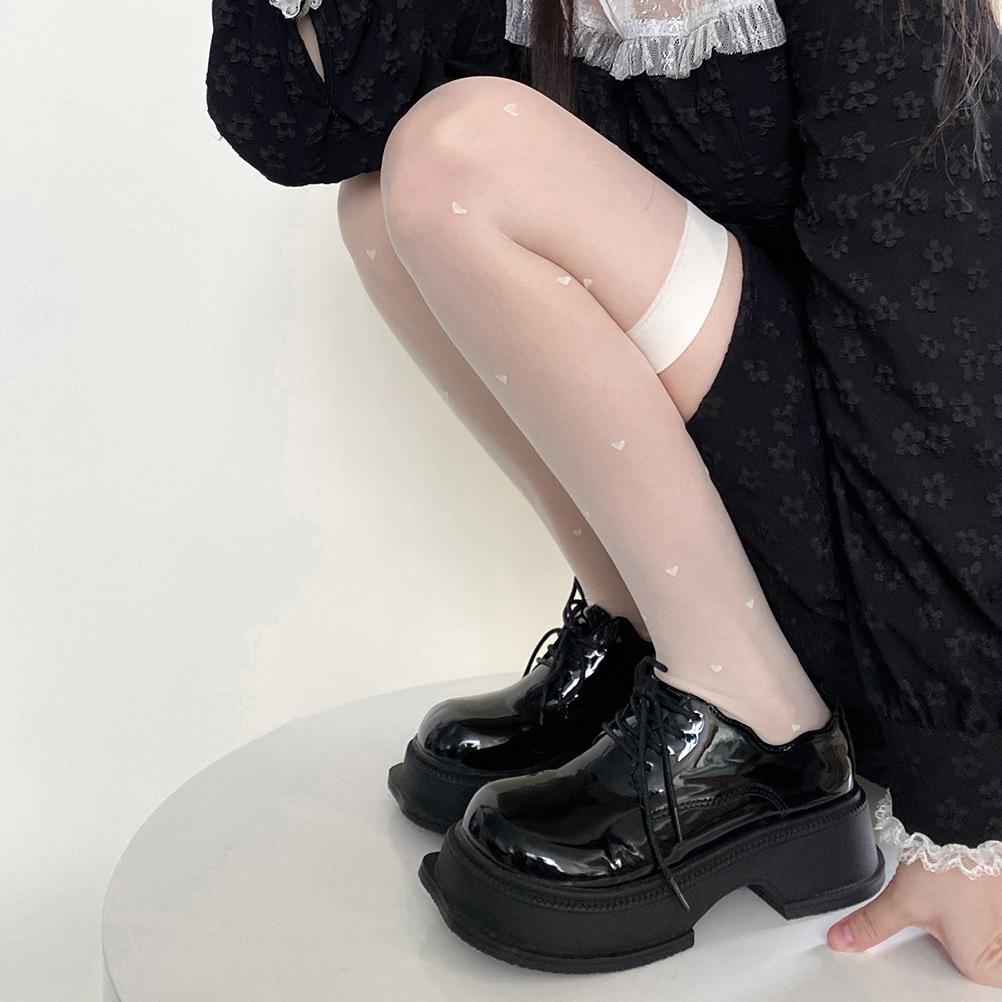 JK Lolita Girls Stockings Hollow Out Mesh Fishnet Thigh High Stockings Japan Style Cute Bowknot Lace Ruffle Long Socks Stockings