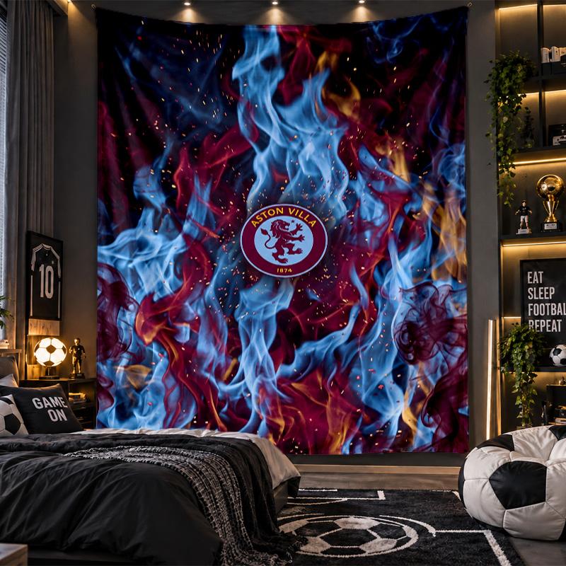 Wall Hanging Tapestry Aston Villa Football Print Cloth for Living Room Bedroom Home Decor