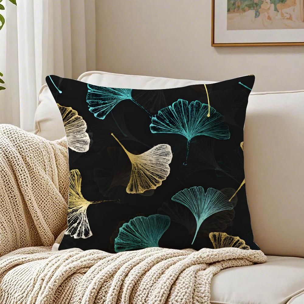 Simple Vibrant Ginkgo Leaves Pillow Case Double-Sided Plush Sofa Cushion Covers Organic Breathable Invisible Zipper