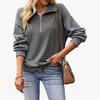 Cross-border Amazon European and American women's clothing casual shoulder sweater autumn loose long-sleeved splicing semi-zipper top spot
