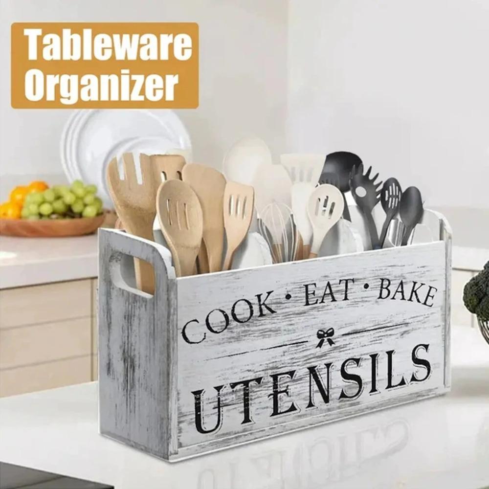 Wood Material Wood Kitchen Utensils Holder With Drainage Holes Tableware Stand Kitchen